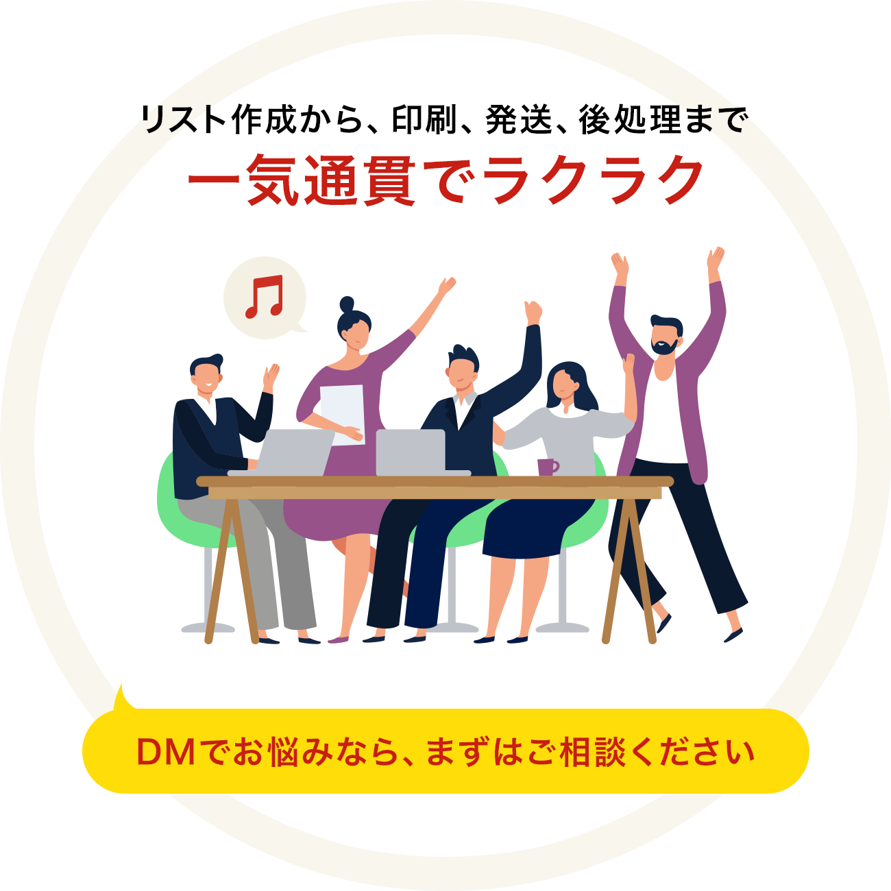 リスト作成から、印刷、発送、後処理まで一気通貫でラクラク